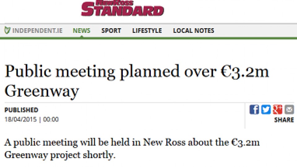 New Ross Standard Public meeting planned over €3.2m Greenway Dublin